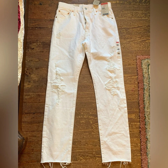 NWT Levi’s 501 Original Fit Straight Leg Jeans Distressed White Denim - Picture 9 of 14